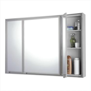 Imagem de Cris Metal Armário de Banheiro Trio com Espelho, Alumínio Prateado, 71x48,5cm, 3 Portas, Sobrepor, Resistente à Umidade