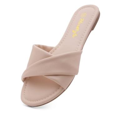 Imagem de Herstyle Sandálias rasteiras femininas 2025 – Sandálias deslizantes confortáveis | Sandálias casuais de verão acolchoadas sem cadarço com bico aberto para praia, viagens e uso diário, Bege, 40