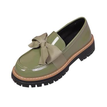 Imagem de Mocassins femininos casuais, sola grossa, confortável, sem cadarço, Verde, 34