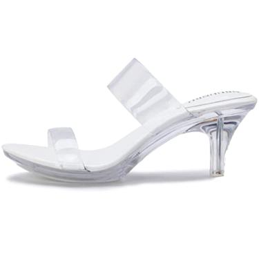 Imagem de NBUUNBU Sandálias femininas de salto alto transparentes prateadas e pretas pequenas plataformas, sandálias de salto alto, bico fino, bico aberto, confortáveis, sandálias de salto com alça dupla