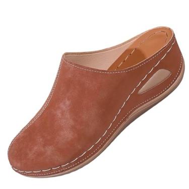 Imagem de Sandálias femininas plataforma de bico fechado com salto plataforma para uso casual, design versátil em tom sólido, Marrom, 35