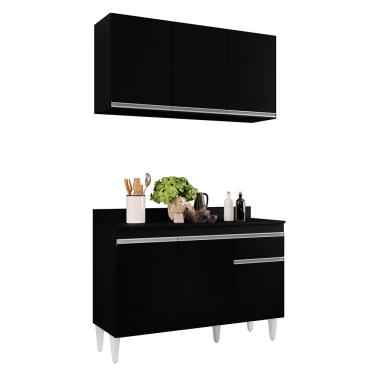 Imagem de Kit Armário Aéreo e Balcão de Cozinha Lavanderia Lucy com Tampo Preto 120 cm - D'Rossi