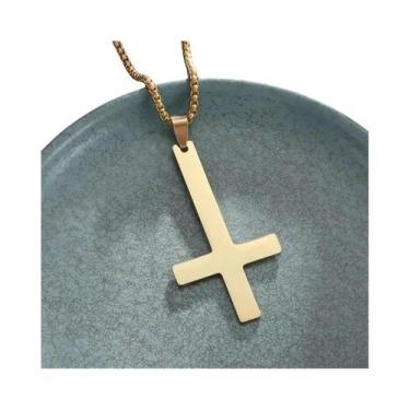 Imagem de Colar Masculino De Aço Titânio Punk Gótico Com Pingente De Cruz Invert