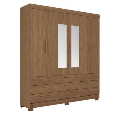 Imagem de Guarda Roupa Colombo 6 portas 9 Gavetas com Espelho Jatobá Acetinado - Santos Andirá