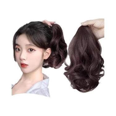 Imagem de Extensão De Cabelo Sintético Curto Cacheado Preto E Marrom Com Presilh