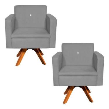 Imagem de Kit 02 Poltronas Giratória Emília Suede com Strass Base Madeira MM30 D