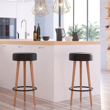 Imagem de Kit 2 Banquetas Altas Estofadas Roma 70Cm Preto - Adz