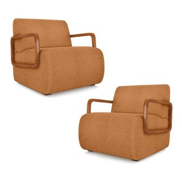 Imagem de Kit 2 Poltronas Decorativa Sala De Estar Odessa Braços Em Madeira Bouclê Terracota G33