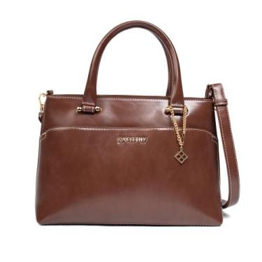Imagem de Bolsa Feminina Rafitthy Tiracolo Média Verniz Marrom/Dourado, Marrom, 