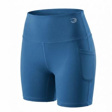 Imagem de Shorts com Bolsos Poliamida Yoga Corrida Academia Pilates Azul-Feminino