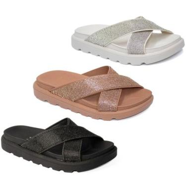 Imagem de Sandália Vizzano Papete Rasteira Strass Tira Grossa 6459-122, Preto, 3