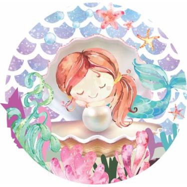 Imagem de Painel De Tecido Sublimado Redondo Sereia Aquarela Hora Do Sono c/ Elá