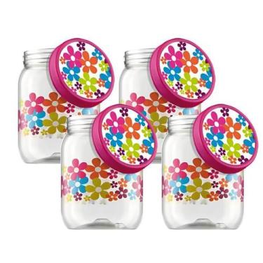 Imagem de Kit 4 Potes Plástico Porta Mantimentos Organizador Cozinha Bancada 1L 