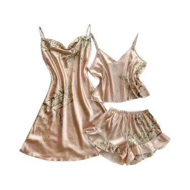 Imagem de Pijama feminino com estampa cereja sexy moda halter vestido conjunto d