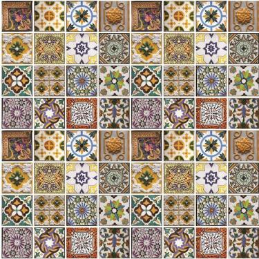 Imagem de Papel Parede Azulejo Português Tons Marrom Cozinha Lavatório