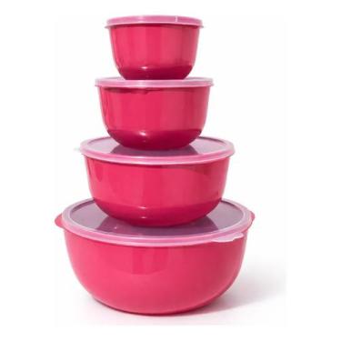 Imagem de Kit Bowl Tigelas Plásticas Tampa Encaixe Empilháveis 4 Peças - UZY, Ro