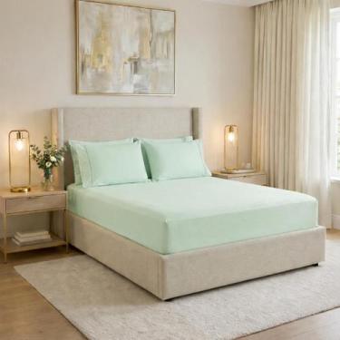 Imagem de Lençol cama Casal 400 Fios 3 Peças 100% algodao com elastico - Rafalor