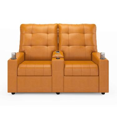 Imagem de Poltrona Reclinável Para Cinema Parma 2 Lugares Couro Sintético Marrom D'Rossi