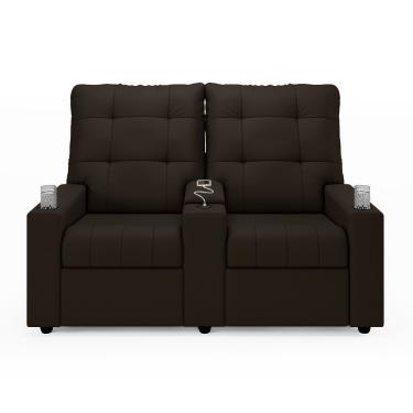 Imagem de Poltrona Reclinável Para Cinema Parma 2 Lugares Couro Sintético Espuma Soft Marrom D'Rossi