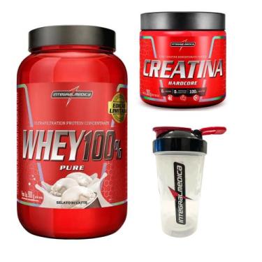 Imagem de Kit Whey 100% Pote 900g + Creatina 300g + Coqueteleira 600ml Integralm