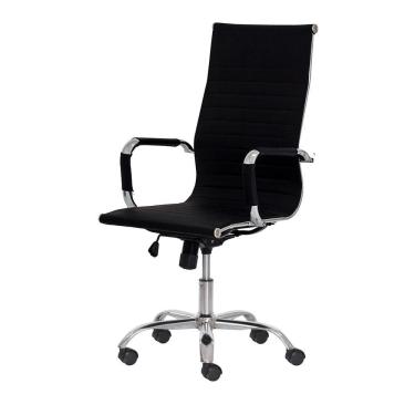 Imagem de Cadeira Escritório Stripes Presidente PU Preta Base Giratória Cromada Altura Ajustável