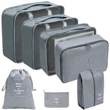 Imagem de Kit de Organizadores de Mala OEM Necessaire de Viagem em Nylon Cinza com 7 Peças Unissex