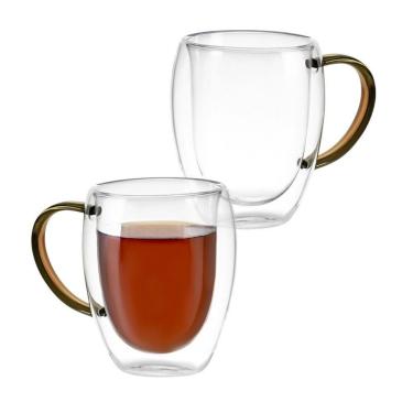Imagem de Kit 2 Xícaras Parede Dupla 350ML para Café Chá Cappuccino em Vidro Borossilicato com Al...
