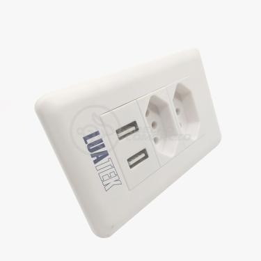 Imagem de Tomada de Parede com USB Tomada Dupla 10A com 2 Portas USB 5V para Recarga de Dispositivos Móveis Modelo Luxo Branco