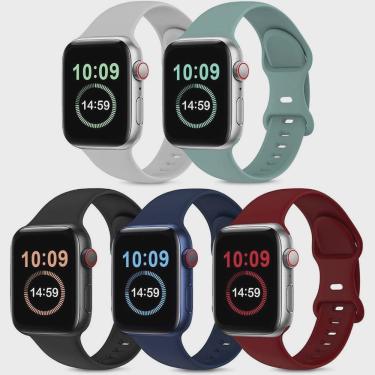 Imagem de Kit 5 Pulseiras De Silicone Esportivas Compatíveis Com Aple Watch De 45mm 44mm, 42mm Co...