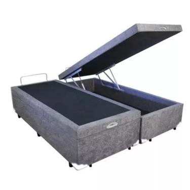 Imagem de Cama Box Baú Casal Em Sued Cinza Bipartido - 138x188