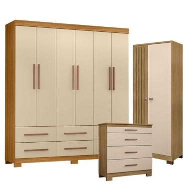 Imagem de Guarda Roupa Casal New Kansas com Cômoda 4 Gavetas New e Armário Multiuso Versatile Car...