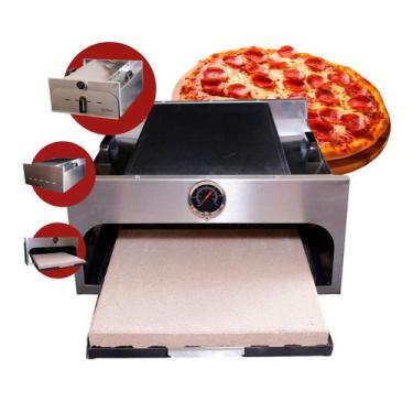 Imagem de Forno de Pizza Quadrado Pequeno em Inox para Churrasqueira com Placa R