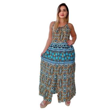 Imagem de Vestido Longo Indiano Estampado Alça -Cod.MHIN385 - ALÉCI FASHION, Azu