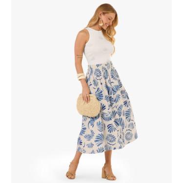 Imagem de Saia Midi Feminina Meia Malha Estampada Rovitex Azul, GG, Azul