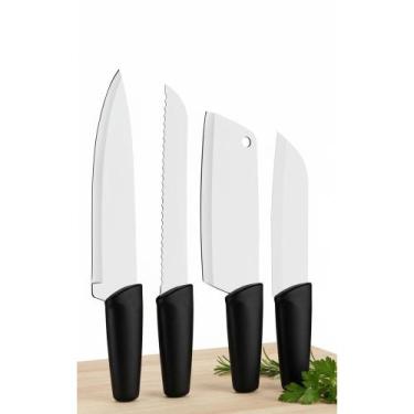 Imagem de 2x Kit 9 Facas Aço Inox Preto Culinária Churrasco - Congratulations St