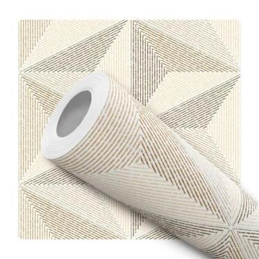 Imagem de Papel De Parede Adesivo Lavável Sala Efeito Visual Geométrico 3D Linho