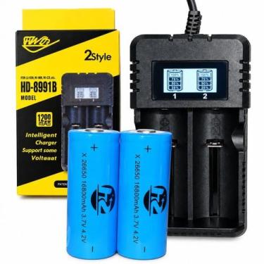 Imagem de Carregador Bateria Lantena Tática Led X900 T9 P50 P70 P90 + 2 Bateria 