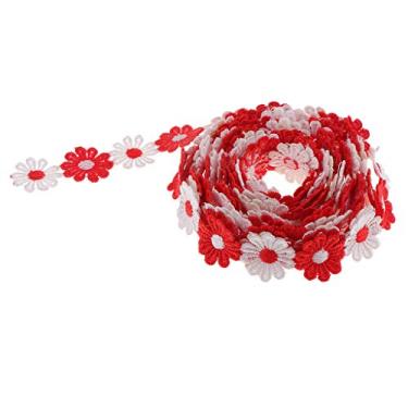 Imagem de LoveinDIY 2,5 metros de crochê chique com acabamento de renda margarida, fita de costura em aplique de flor, roupas bordadas, apliques de decoração para vestido - 2,5 cm de largura - vermelho