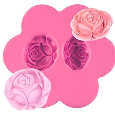 Imagem de Funshowcase Molde de silicone de fondant rosa para decoração de bolos de artesanato de açúcar, topo de cupcake, argila de polímero, projetos de fabricação de cera de sabão e artesanato com 2 cavidades