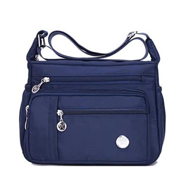 Imagem de JXGSGOGO Bolsa tiracolo feminina com vários bolsos, casual, à prova d'água, de nylon, bolsa de ombro, Azul, Small, Macio