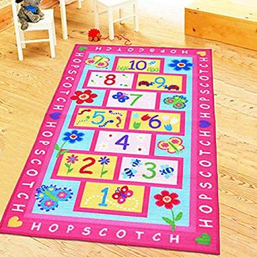 Imagem de HUAHOO Tapete infantil rosa para meninas, tapete hopscotch, tapete infantil, tapete infantil, tapete infantil, tapete para quarto de meninas, sala de jogos, tapete educativo para sala de aula (81,5 x 119 cm)