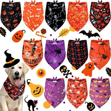 Imagem de Bandana triangular para cães de Halloween Geyoga 12 peças com abóbora Ghost Spider Witch Hat impresso para Halloween Pet Costume Accessories Decoração