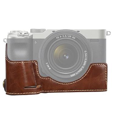 Imagem de HONGYAN capa da câmera 1/4 de polegada de linha de couro pu câmera metade da câmera para Sony ILCE-7C / A7C acessórios para câmera