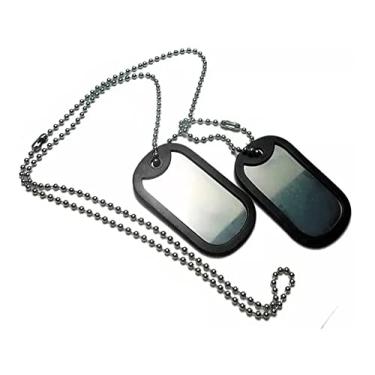 Imagem de Corrente Militar Exercito Identificação 2 Placas Aço (PRATA COM BORDA)