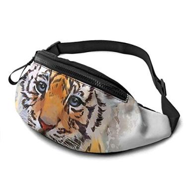 Imagem de Dujiea Pochete de tigre, bolsa de cintura com orifício para fone de ouvido, bolsa de cinto ajustável, bolso estiloso, bolsa de quadril para mulheres, homens, crianças, ao ar livre, casual, viagem, caminhada, ciclismo, Preto/branco, One Size