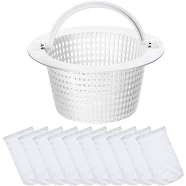 Imagem de Cesta de substituição de coador de cesta de escumador de cesta com 10 pares de meias para piscina, filtros de tecido de nylon elástico durável para piscinas, artigos de piscina Skimmers (alça branca)