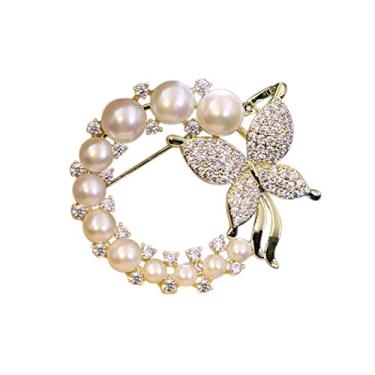 Imagem de KIZQYN Broche feminino luxuoso e elegante pino de sobretudo com pérola requintada borboleta corpete feminino outono e inverno xale fivela acessório de fantasia