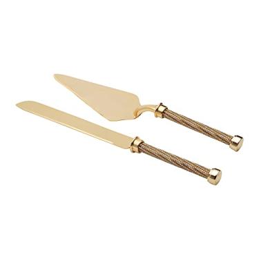 Imagem de Cj 2Pc para Bolo com Cabo Trançado de Zamac Rojemac Dourado 31.5Cm