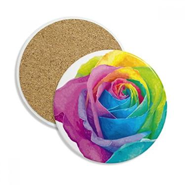 Imagem de Caneca de porta-copos com ilustração de flor lésbica arco-íris gay pedra absorvente de proteção de mesa