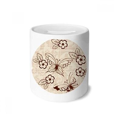 Imagem de DIYthinker Caixa para dinheiro vintage simples borboleta marrom com flores caixa de cerâmica porta-moedas presente de cofrinho